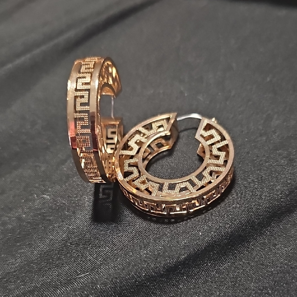 💜2 For $10💜 Gold-Tone Greek Key Hoop Earrings - Women Jewelry